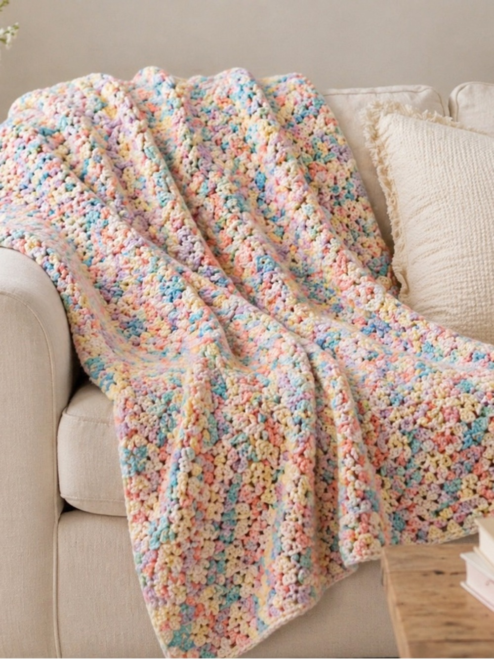 Vibrant Multicolor Crochet Throw Blanket Pastel Easter Colours Handmade